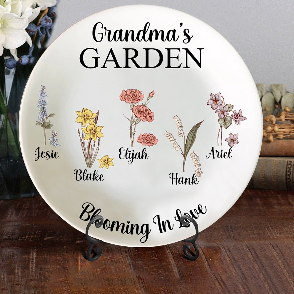 Personalized " Love Grows Here" Birth Flower Platter for Her