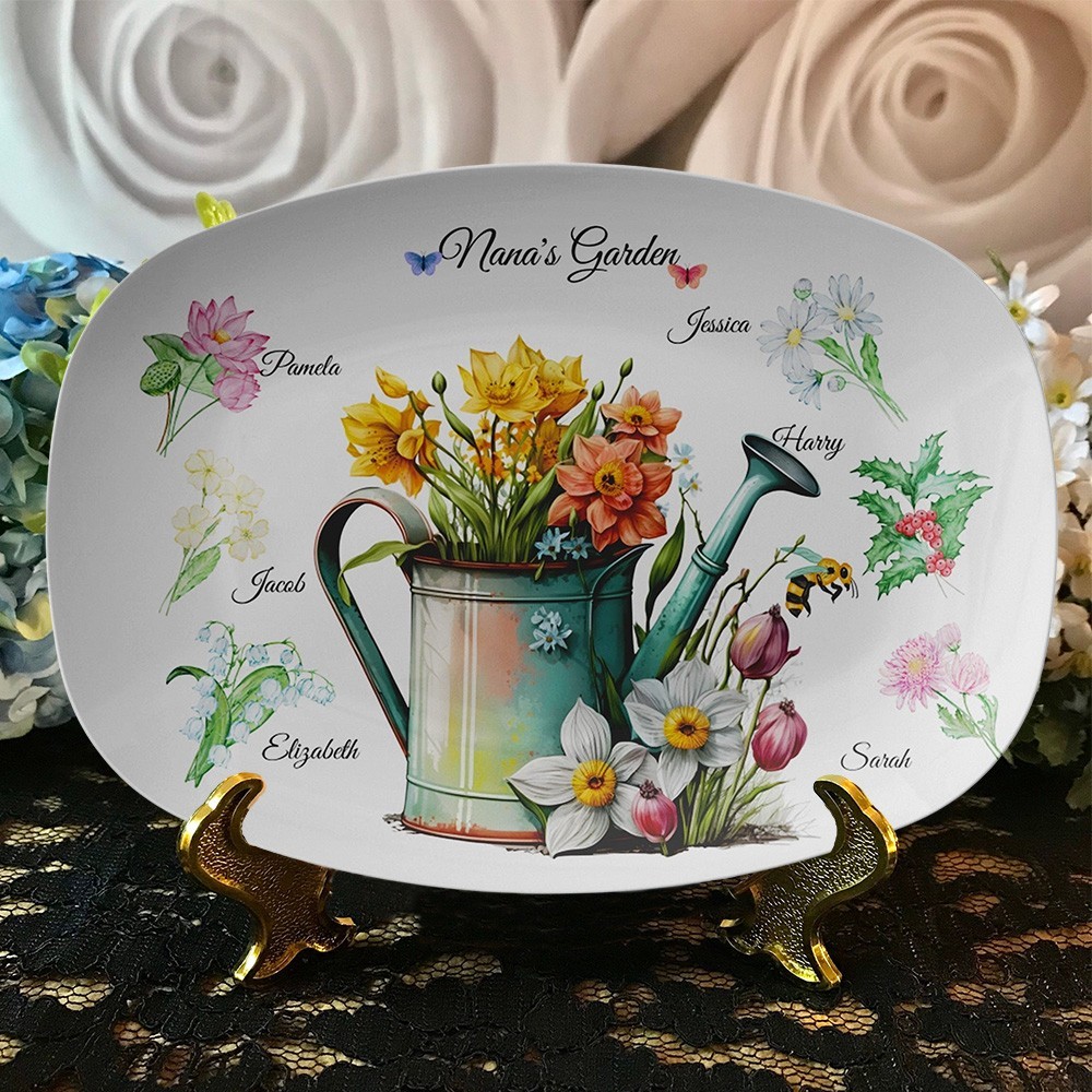 Personalized Birth Month Flower Platter with Kids Names 