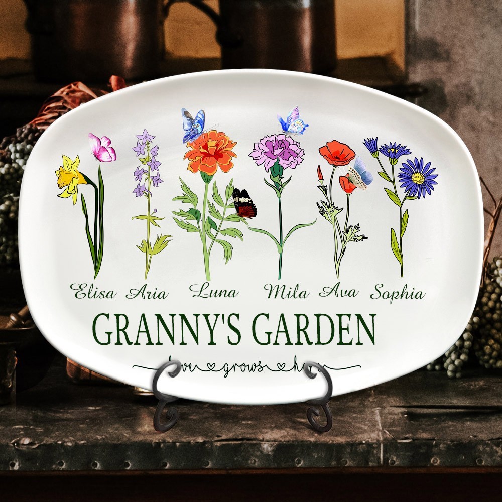 Personalized Granny's Garden Birth Flower Platter with Names