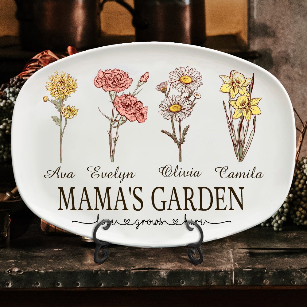 Personalized Birth Flower Platter Mothers Day Gifts