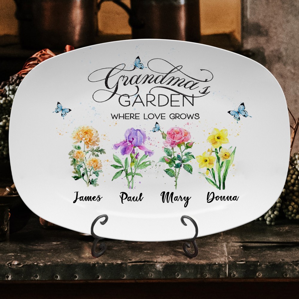 Personalized "Where Love Grows" Birth Flower Platter