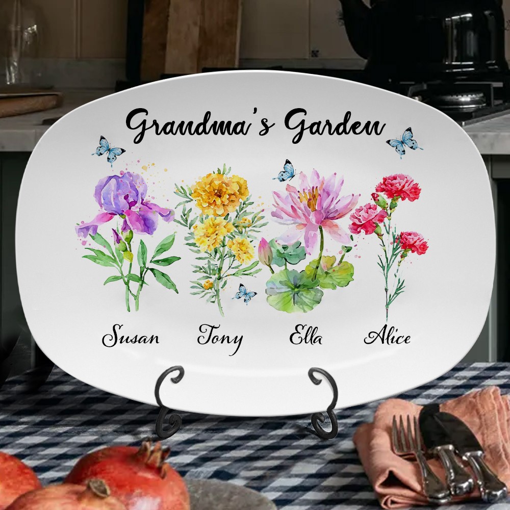 Personalized Grandma's Garden Birth Flower Platter with Names