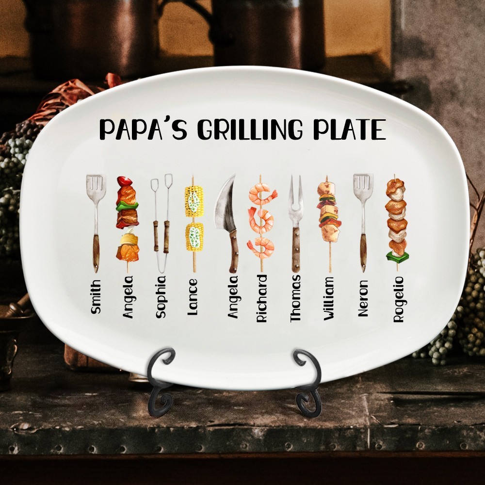 Personalized Papa's Grilling Plate with Kids Names Father's Day Gifts