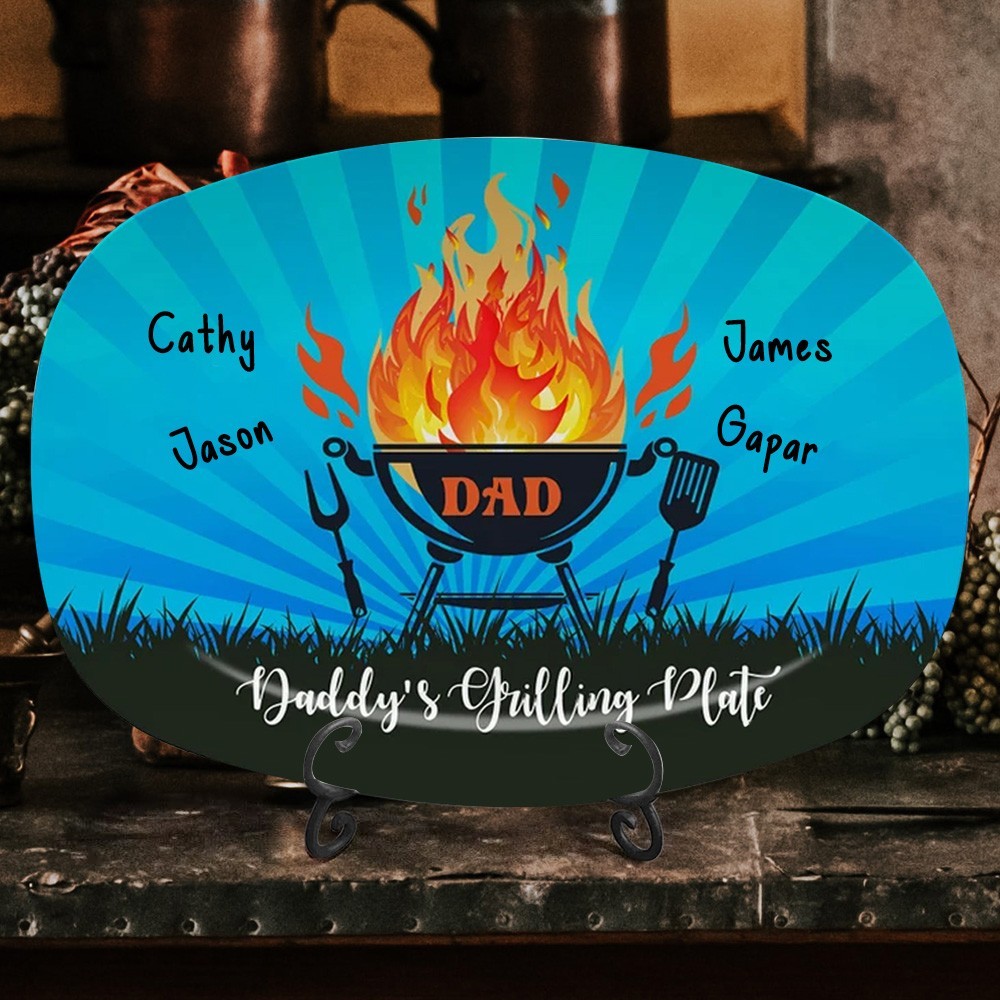 Personalized Engraved Kids Names Daddy's Grilling Plate Father's Day Gift