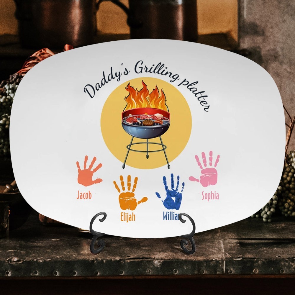 Personalized Daddy's Grilling Platter With Handprint Father's Day Gifts