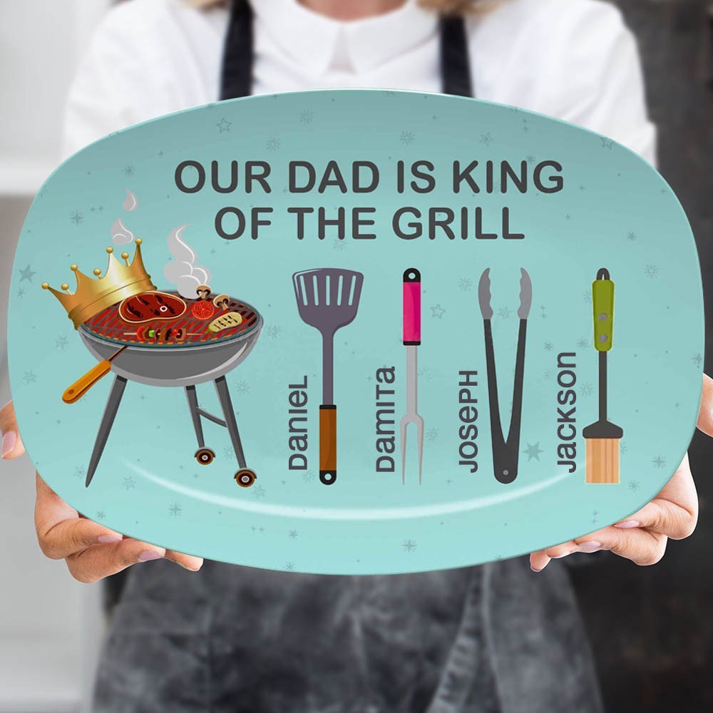 Personalized Our Dad Is King of The Grill Plate Father's Day Gift