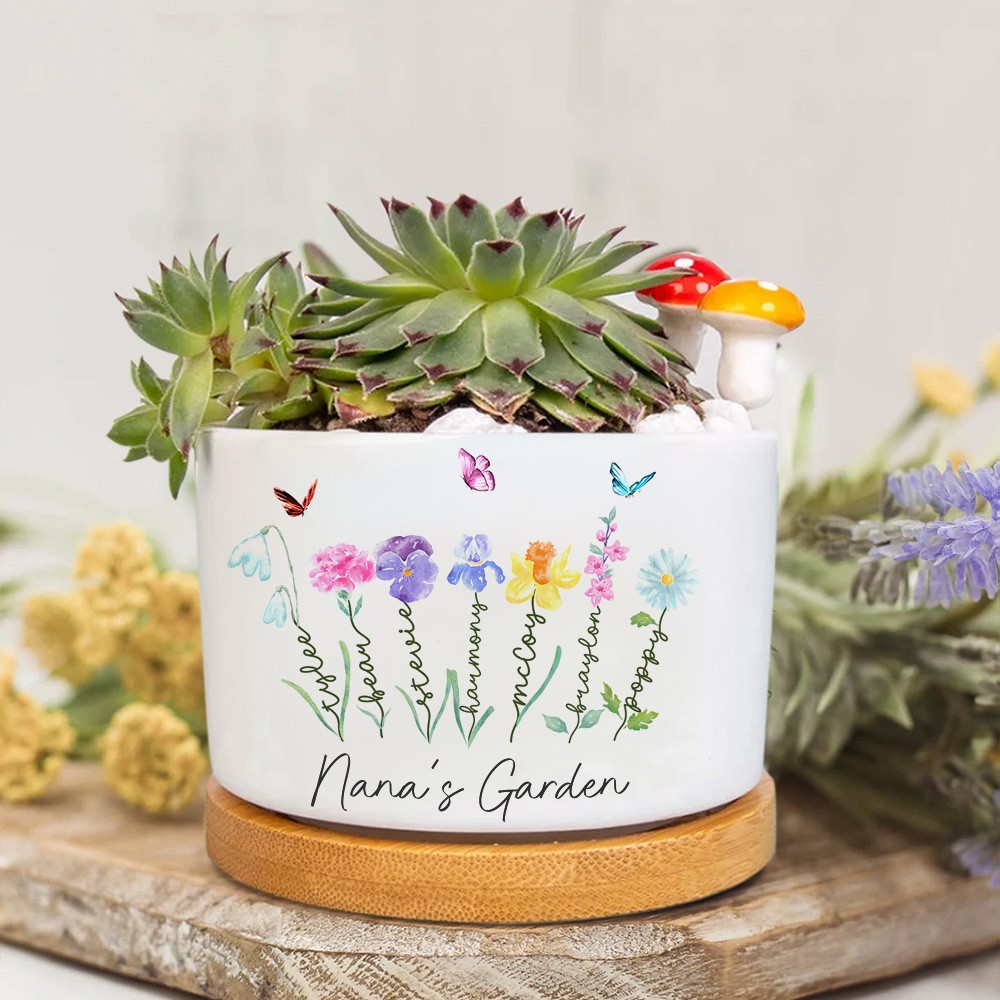 Personalized Birth Flower Succulent Pot With Names for Mom