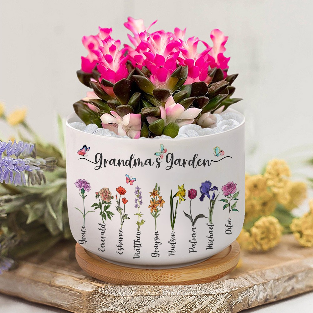 Personalized Grandma's Garden Birth Flower Succulent Pot