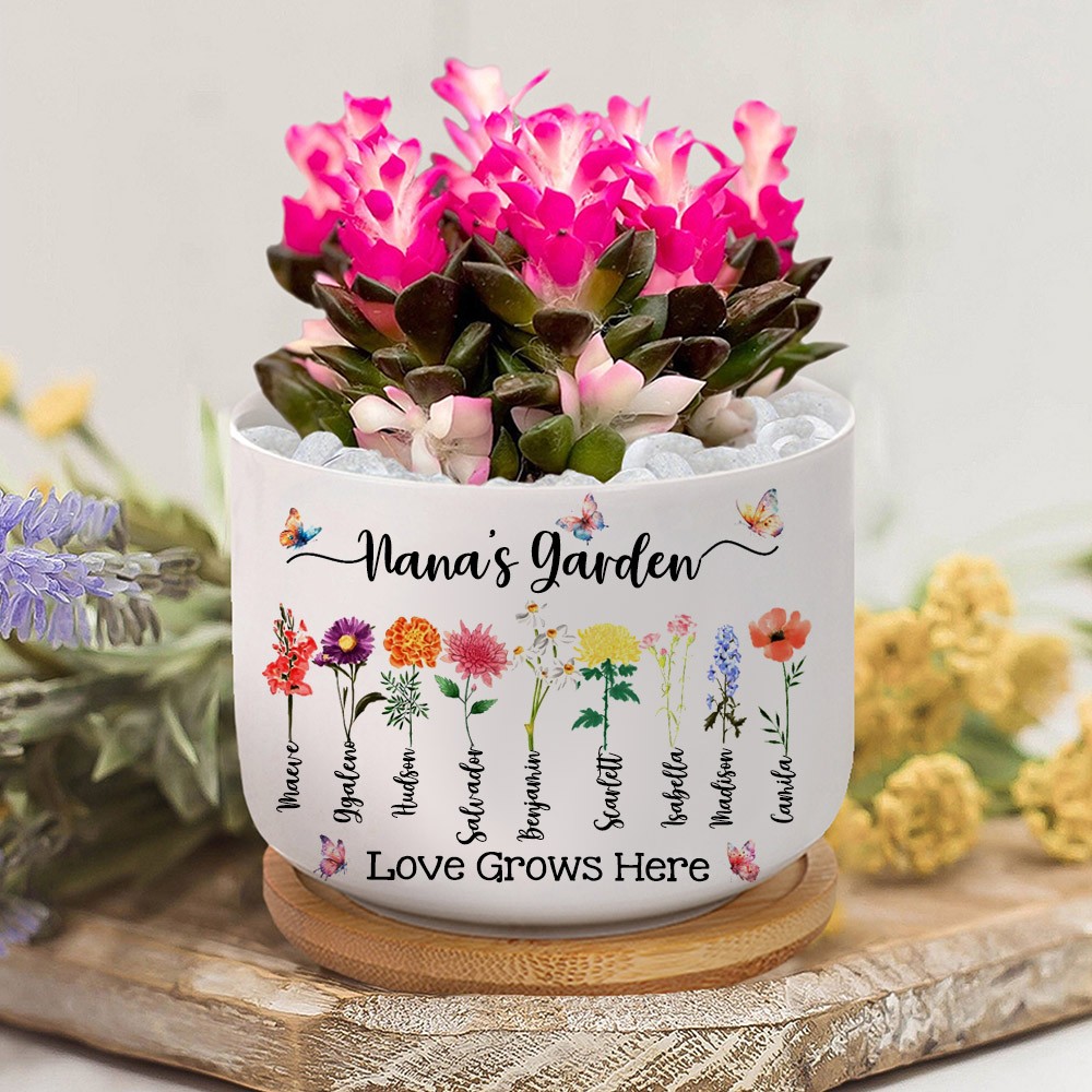 Personalized Nana's Garden Birth Flower Pot with Kids Names