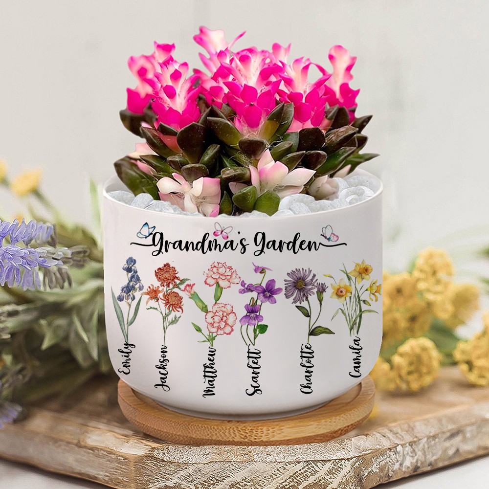 Personalized Grandma's Garden Birth Flower Pot with Names