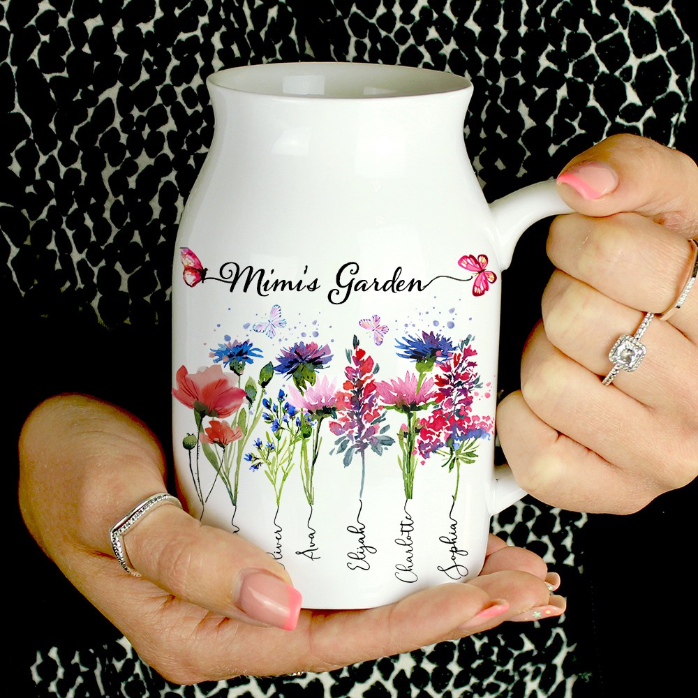 Personalized Birth Flower Vase with Engraved Names