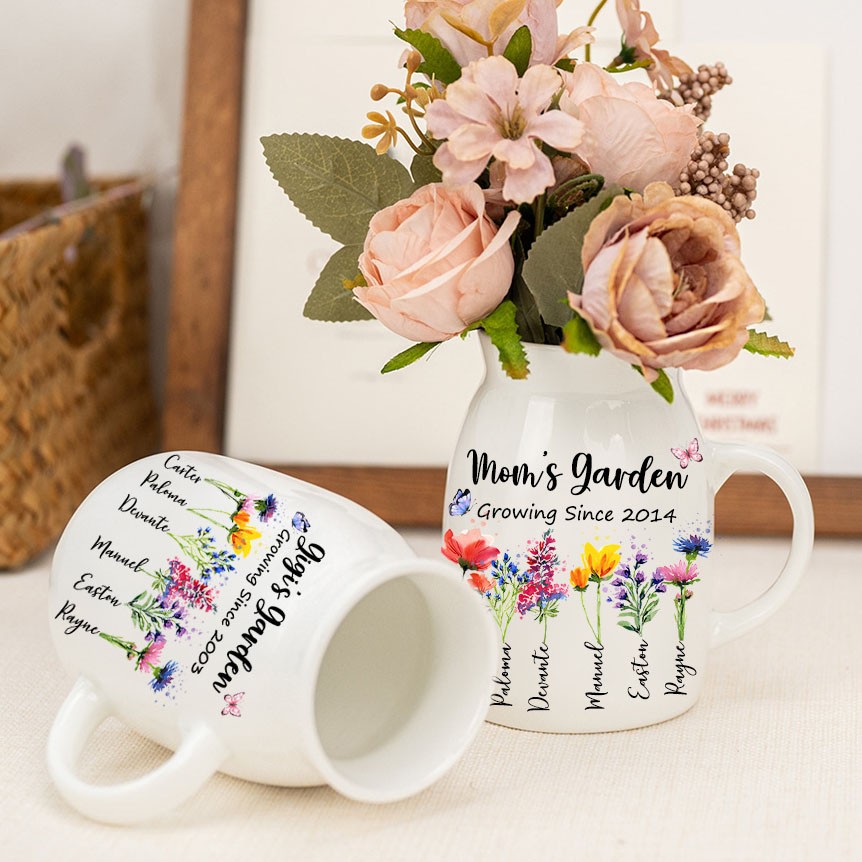 Personalized Birth Flower Vase for Mom Grandma