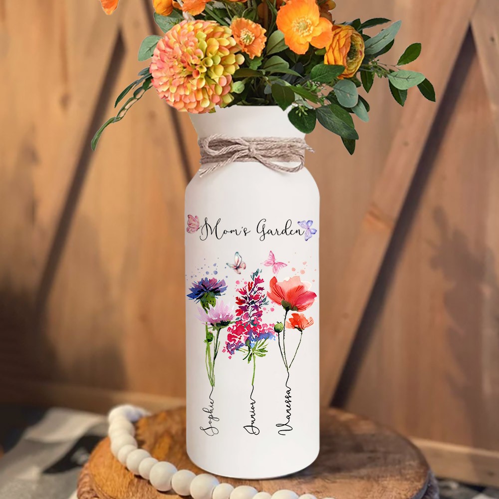 Personalized Birth Flower Vase with Kids Names Mother's Day Gift 