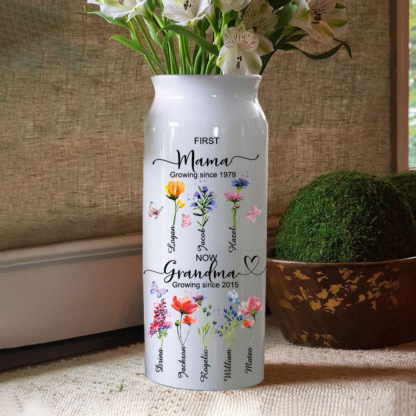 Personalized First Mama Now Grandma Birth Flower Vase Mother's Day Gift 