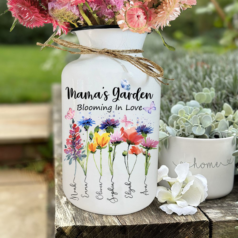 Custom Mama's Garden Birth Flower Vase With Grandkids Names Mother's Day Gift