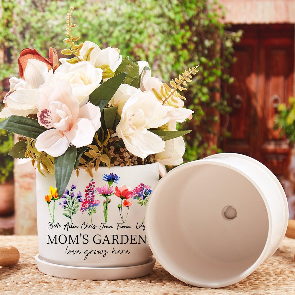 Personalized Love Grows Here Birth Flower Pot Mother's Day Gift