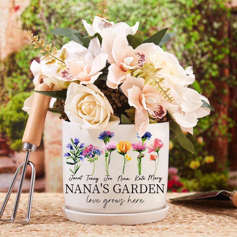 Personalized Nana's Garden Birth Flower Pot Mother's Day Gift