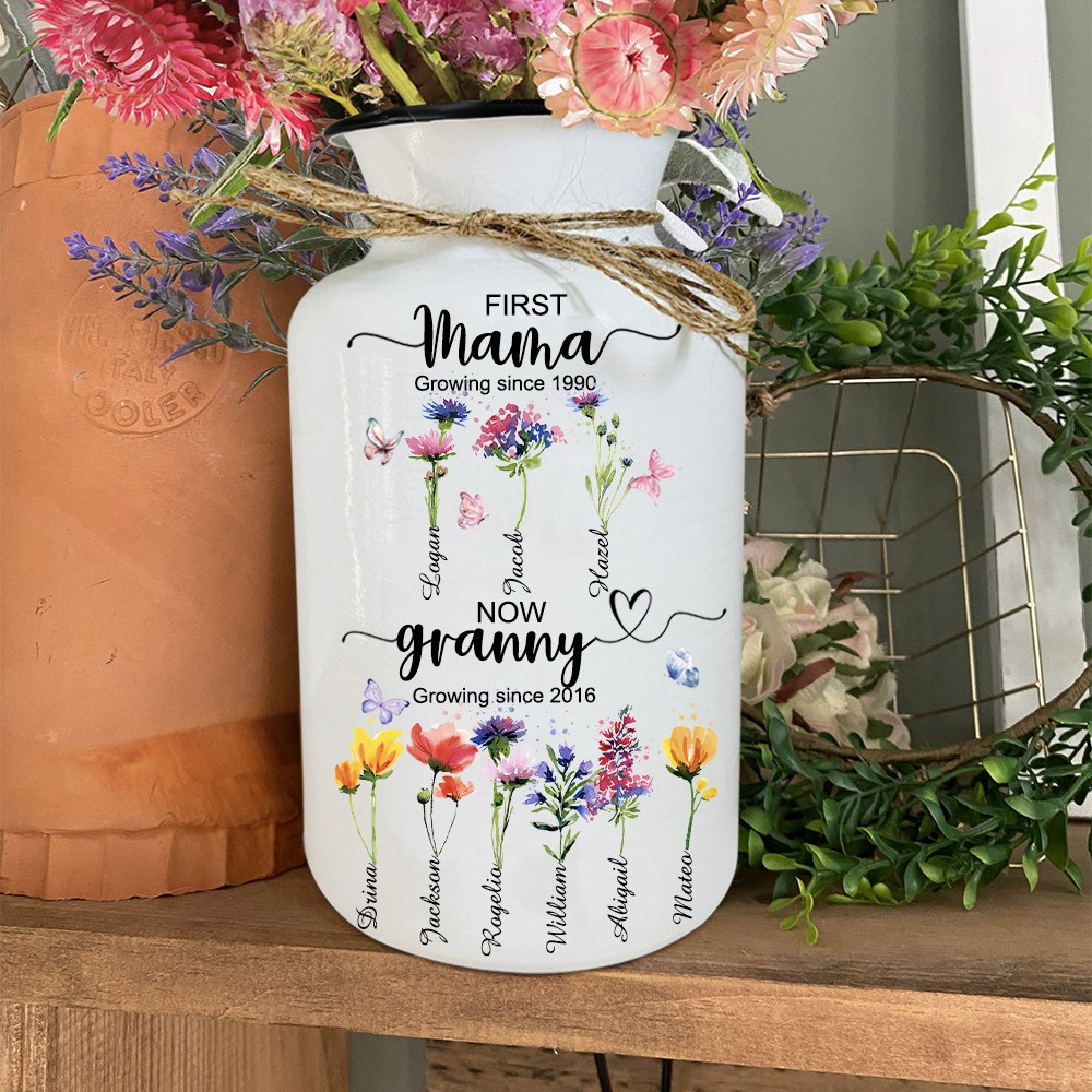 Personalized First Mama Now Granny Birth Flower Vase Mother's Day Gift 