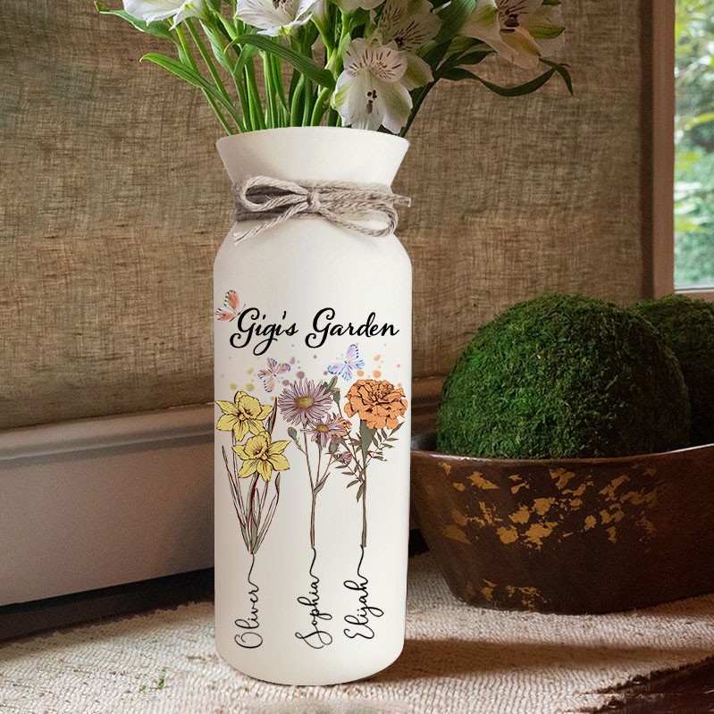 Personalized Gigi's Garden Birth Flower Vase Mother's Day Gift 