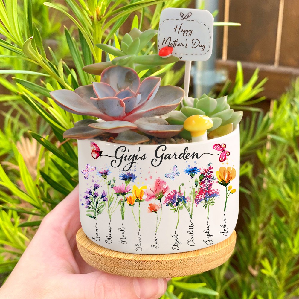 Personalized Gigi's Garden Birth Flower Succulent Pot with Names Mother's Day Gift