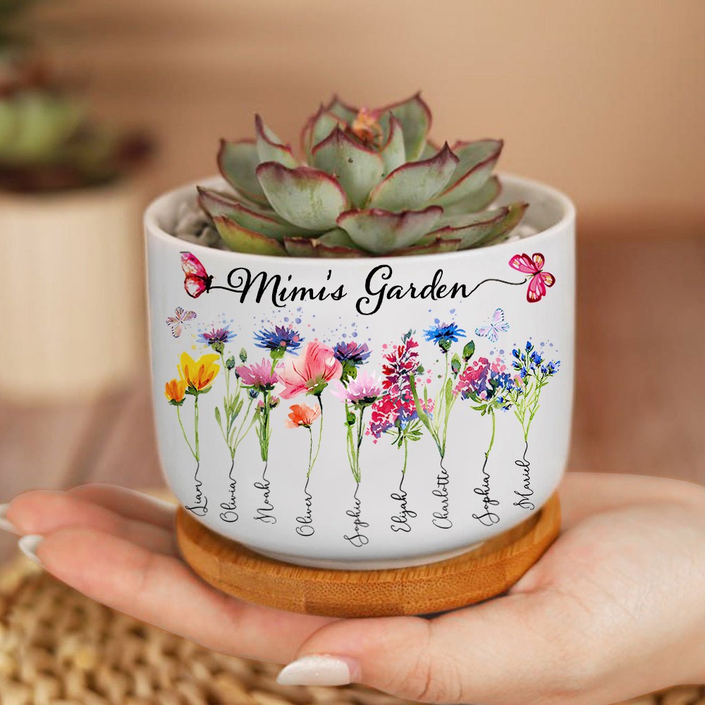 Personalized Birth Month Flower Succulent Pot Mother's Day Gift