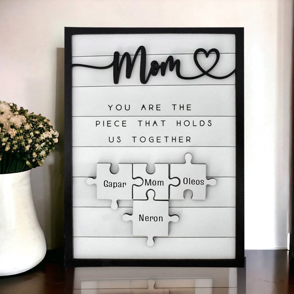 Personalized Mom with Kids Names Wooden Puzzle Frame