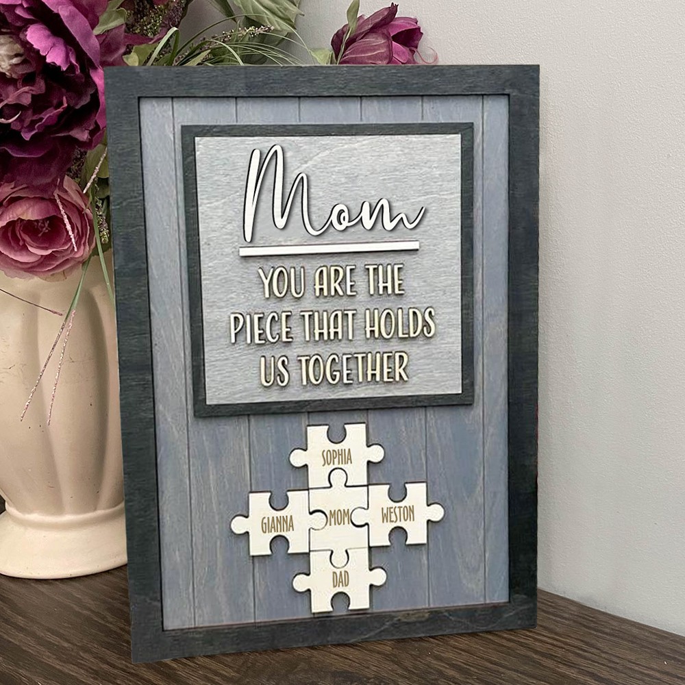 Personalized Mom with Kids Names Wooden Puzzle Frame