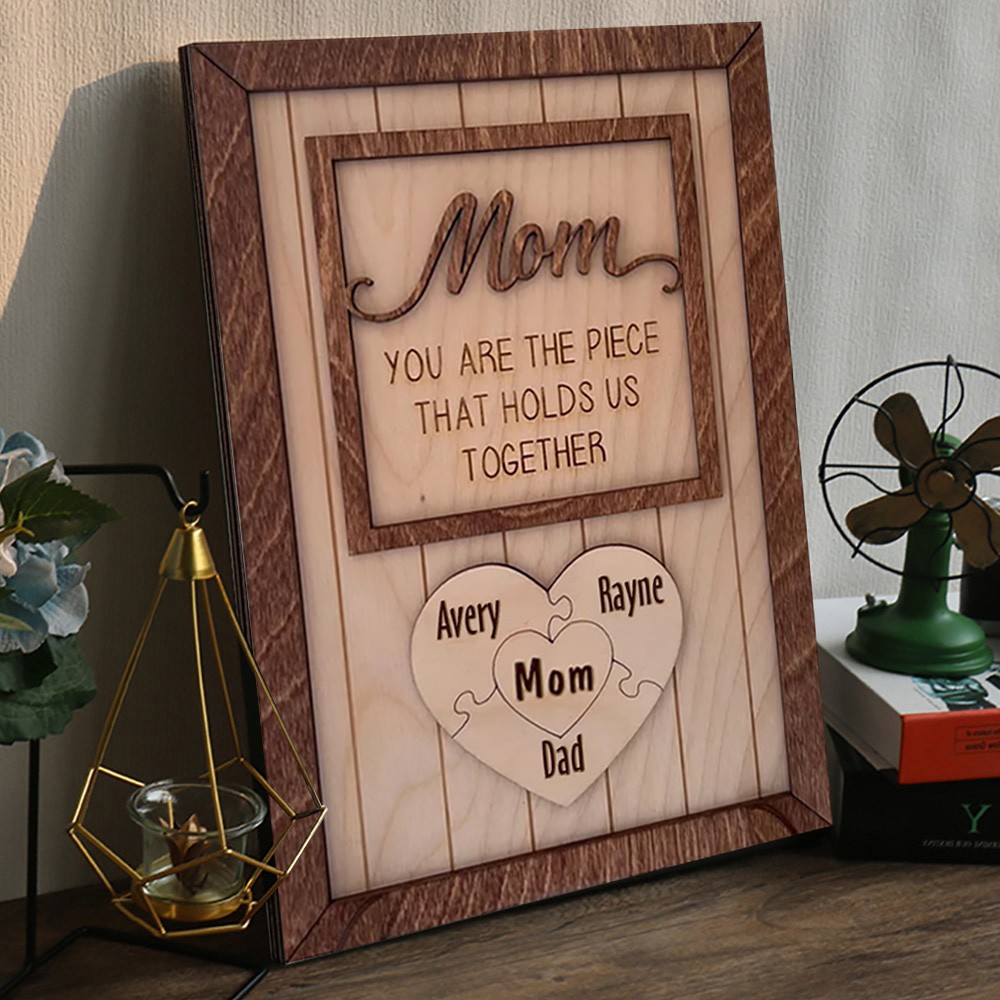 Personalized Heart Shaped Wooden Puzzle Frame with Names