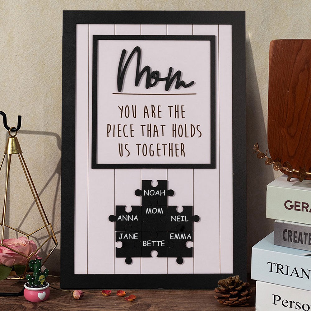 Personalized Mom Wooden Puzzle Sign With Kids Names Mother's Day Gift Ideas