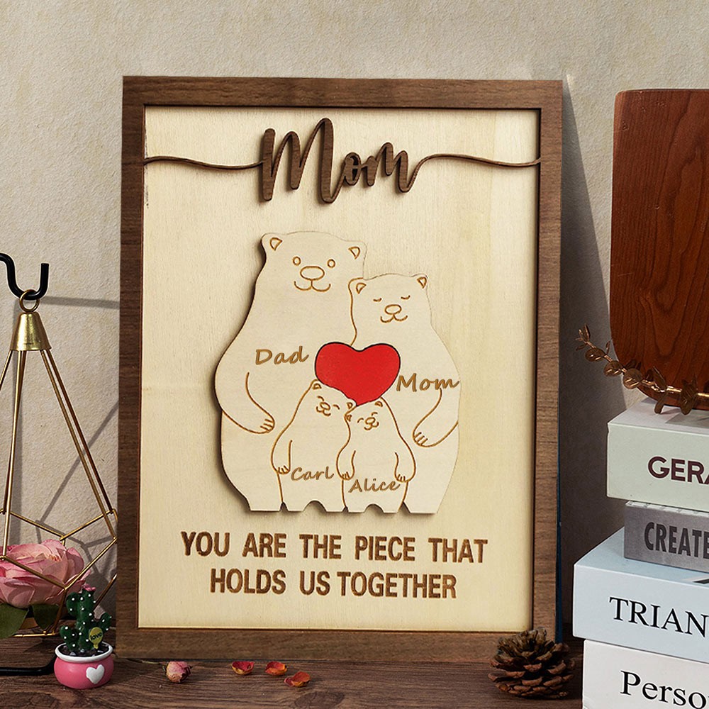 Personalized Bear Wooden Family Puzzle Sign With Names Mother's Day Gift 