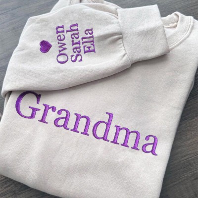 Personalized Grandma Embroidered Sweatshirt Hoodie with Kids Names For Mother's Day Gift