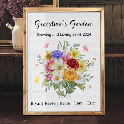 Custom Grandma's Garden Birth Flower Frame Wooden Sign Mother's Day Gift Ideas Gifts for Mom Grandma