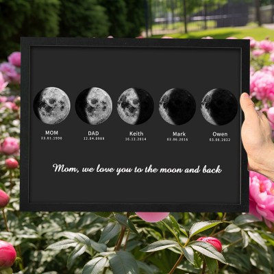 Personalized Moon Phase Art Print Frame Family Gifts for Mom Mother's Day Gift