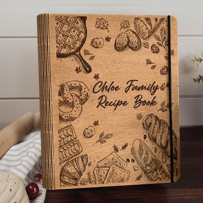 Personalized Family Wooden Recipe Book Blank Binder Custom Engraved Journal for Mom Christmas Gift Ideas