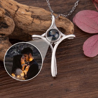 Personalized Mobius Cross Pendant Photo Projection Necklace Anniversary Day Gifts Unique Couple Gift For Her