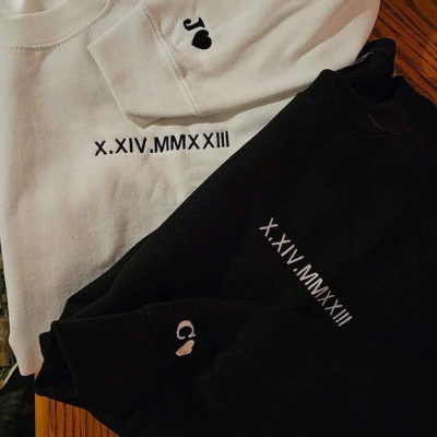 Personalized Couple Embroidered Sweatshirt Hoodie With Roman Numeral Unique Gift For Soulmate