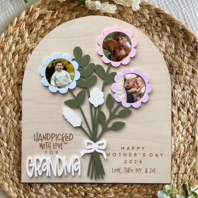 Personalized Handpicked With Love For Grandma Flower Bouquet Photo Sign Mother's Day Gift Ideas