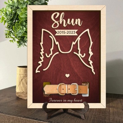 Custom Memorial Dog Ear Outline Frame Sign With Collar Holder Pet Loss Gift Dog Sympathy Gift