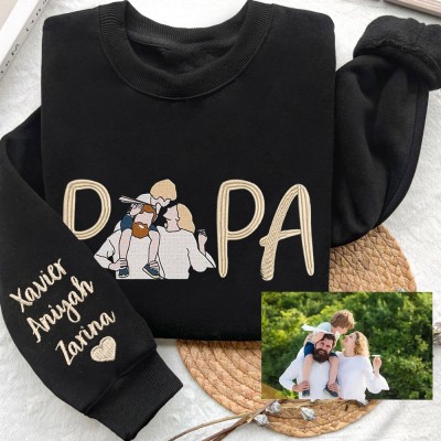 Custom Papa Embroidered Sweatshirt Hoodie With Photo Family Gift For Dad Father's Day Gift Ideas