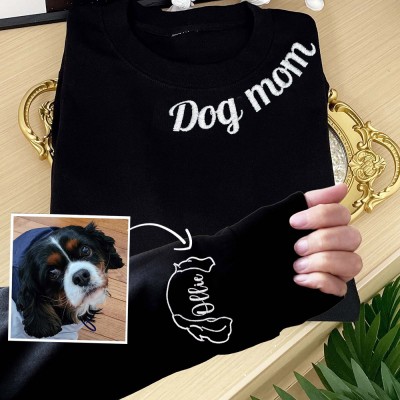 Custom Dog Mom Sweatshirt Hoodie With Embroidered Dog Ears and Name On Sleeve Perfect Gift For Pet Lover