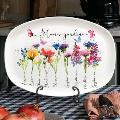 Personalized Mom's Garden Kids Names Birth Flower Platter Gift for Mom Grandma Mother's Day Gift