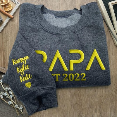 Personalized Embroidered Papa Sweatshirt With Kids Names Special Father's Day Gift Ideas