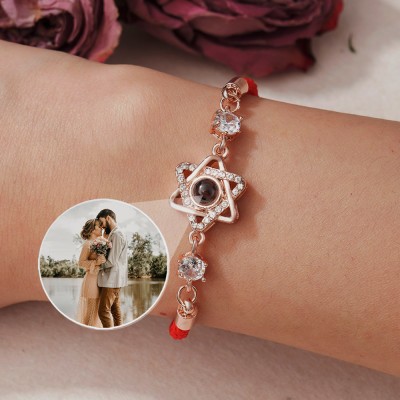 Custom Six Pointed Star Photo Projection Rope Bracelet Wedding Gift For Wife Anniversary Gift For Couple