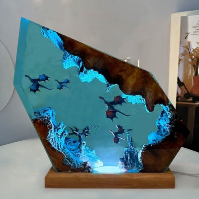 Fire Dragon and Ice Dragon Resin Wood Lamp Night Light Keepsake Gift Christmas Gift Ideas