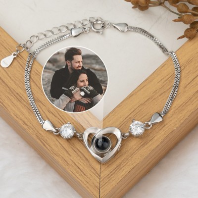 Personalized Heart Shaped Photo Projection Bracelet Keepsake Gift For Couple Anniversary Gift For Wife Love Gift For Girlfriend