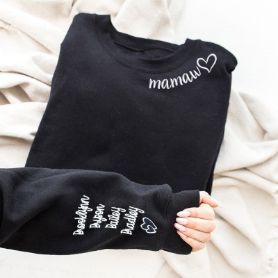 Personalized Mamaw Embroidered Sweatshirt Hoodie With Grandkids Names On The Sleeve Unique Gift Ideas For Mom Grandma