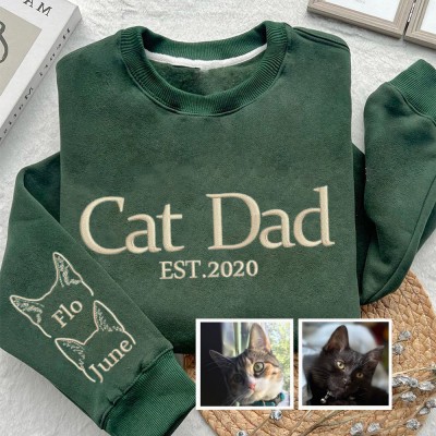 Personalized Cat Dad Embroidered Sweatshirt Hoodie Unique Gifts For Pet Lover Father's Day Gift