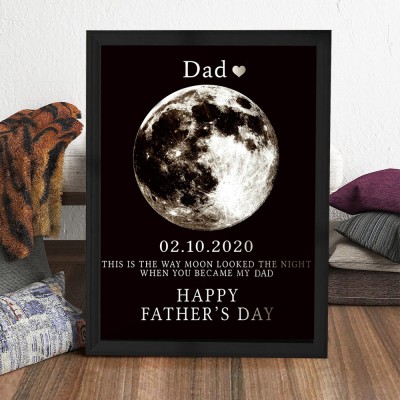 Personalized Moon Phase Print Wooden Frame Sign For Dad Father's Day Gift Ideas