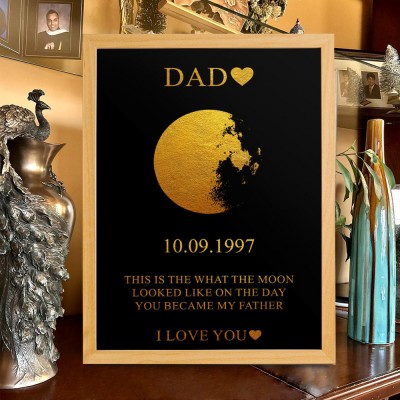 Custom Dad Moon Phase Wood Photo Frame Sign Keepsake Gift Father's Day Gift Ideas