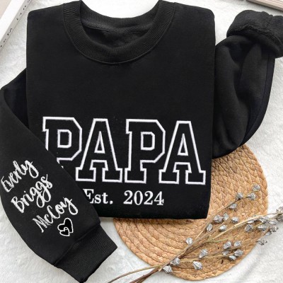 Personalized Chest Embroidered Papa Sweatshirt Hoodie Unique Father's Day Gift Ideas